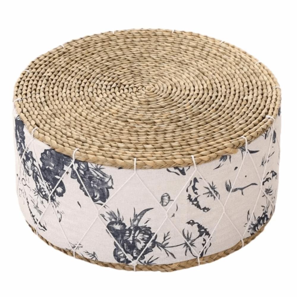 Hand-Woven Floor Cushion Round Shape Ottoman Stool Rustic Style Woven Stool  Living Room