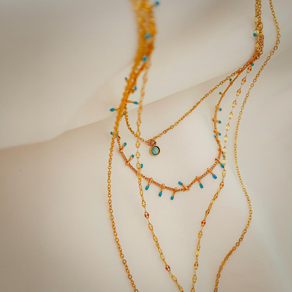 Ladies Titanium Steel Multi Layer Pendant Necklace Jewelry