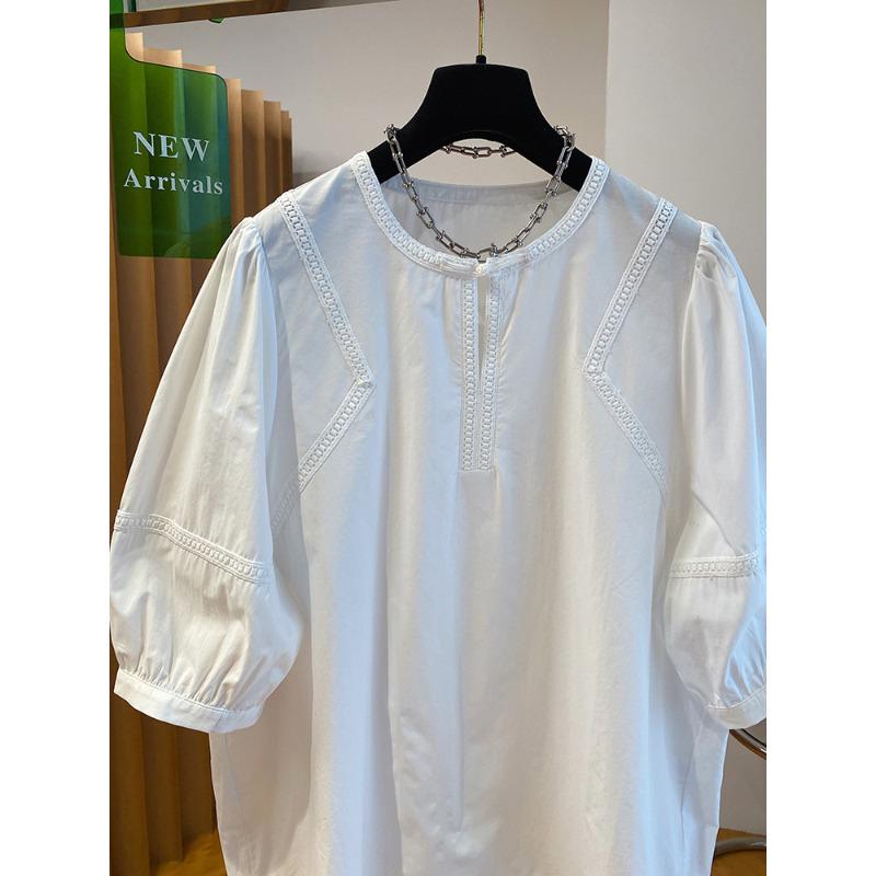 White Shirt Women's Short-sleeved New Summer Loose Casual Pullover Long-staple Cotton Doll Shirt Top
