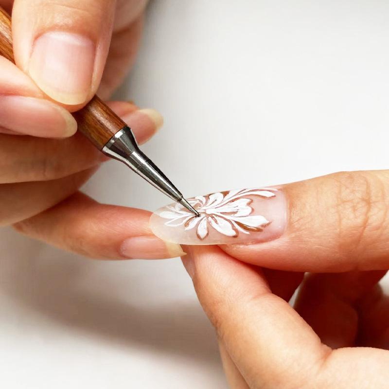 Sandalwood Nail Dotting Pen Double-End Nail Art Dotting Tools In Ballpoint Pen Design Nail Art Tip Dot Paint Manicure Salon
