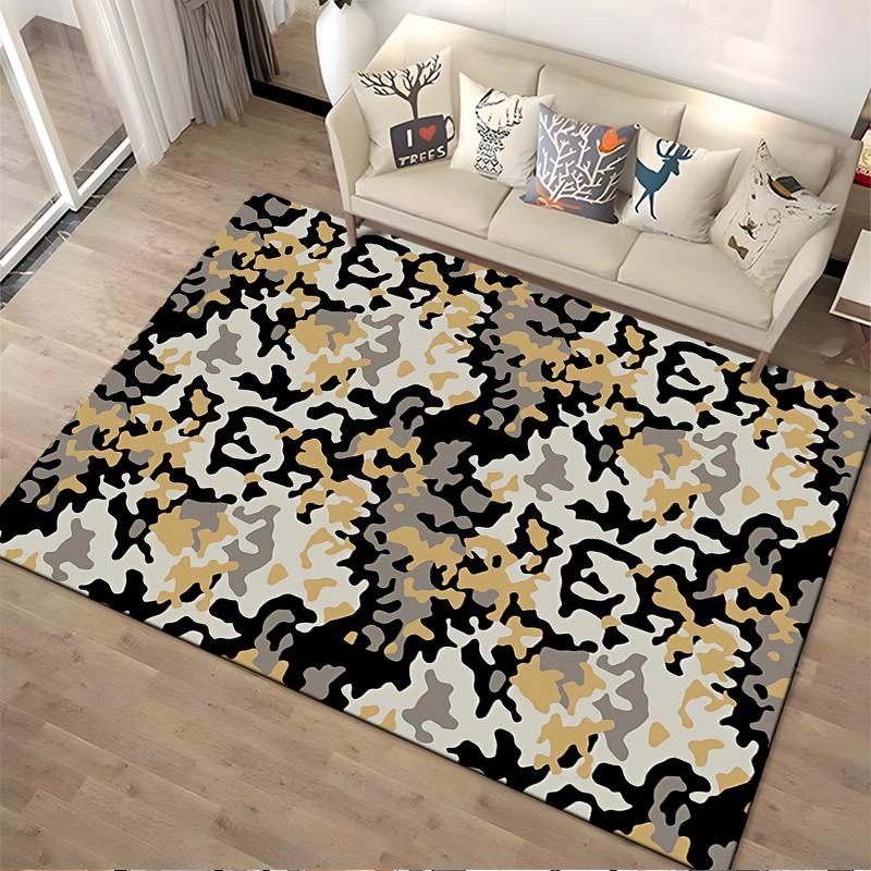 Camouflage-Style Carpet with Modern Abstract Pattern, Beige and Black Suitable for use as an anti-slip for living room bedroom sofas