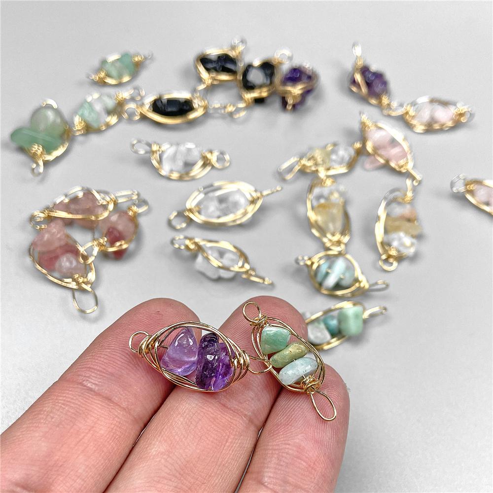 Irregural Stone Chips Connector Charms Natural Crystal Winding Stone Connector Pendant Winding for Women Making Jewerly DIY