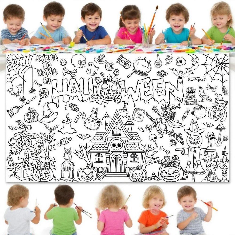 Creative Halloween Graffiti Tablecloth Handmade Cartoon Children's Drawing Tablecloth DIY Painting 130x75cm Large Paper Banner