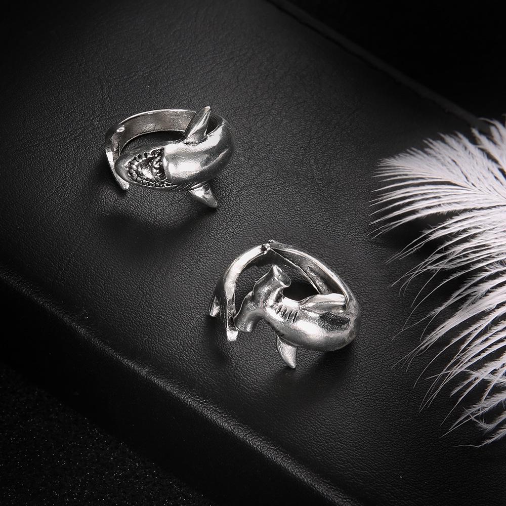 Retro Europäischer & Amerikanischer Weißer Hai und Hammerhai Legierungsring Set für Damen