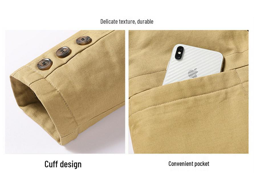 Men's Washed Pure Cotton Workwear Jacket - Spring & Autumn, Lapel Style, Suitable for Middle-Aged & Elderly