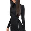 European and American 2026 Slim Fit Waist-Hugging Side Zipper Sexy Long Sleeve Stretch Dress