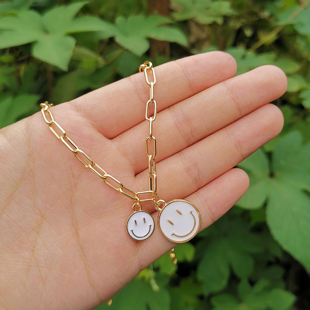 Trendy Alloy Smiley Face Necklace With Colorful Geometric Design For Stylish Fashion