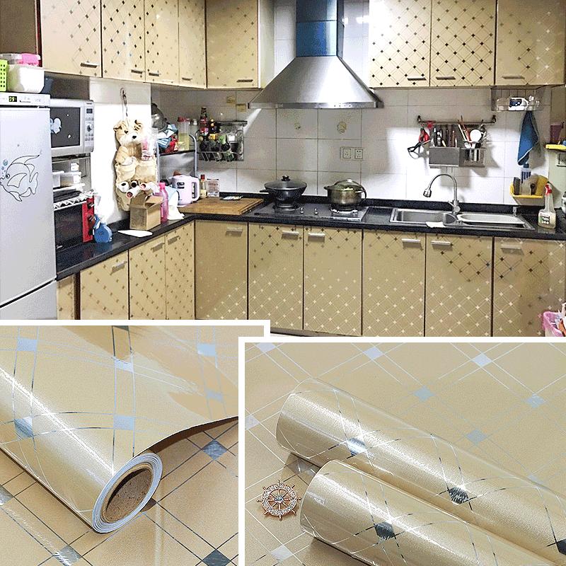 PVC Kitchen Oil-Proof Stickers Gold Waterproof Self-Adhesive Wallpaper Table Countertop High Temperature Cabinet Renovation Film