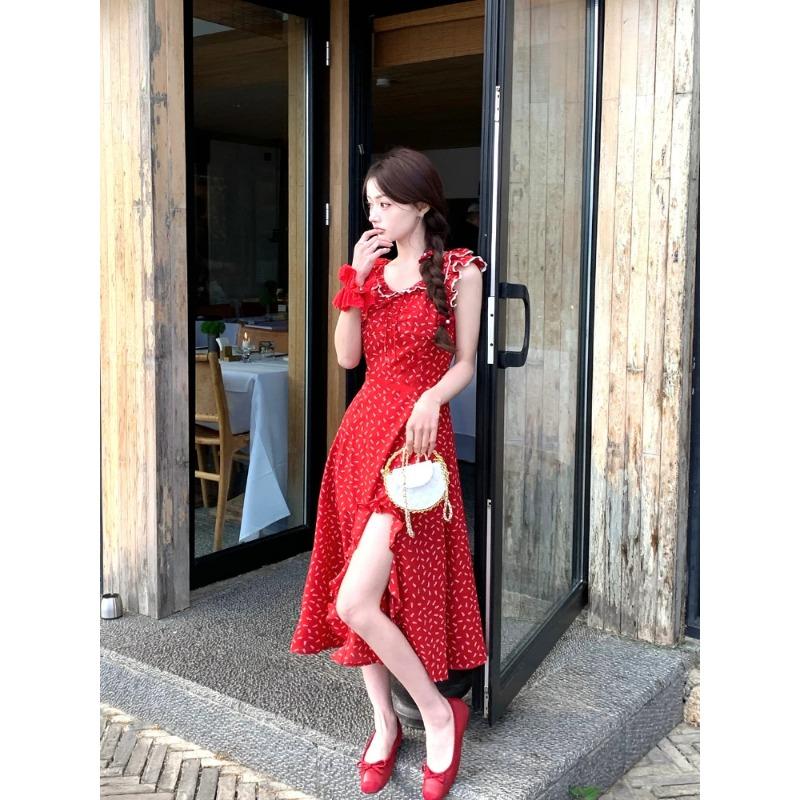 Summer French Elegant Midi Dress Women Causal Sweet Vintage Slim Party Dress Korean Office Lady Beach One Piece Dress Chic New