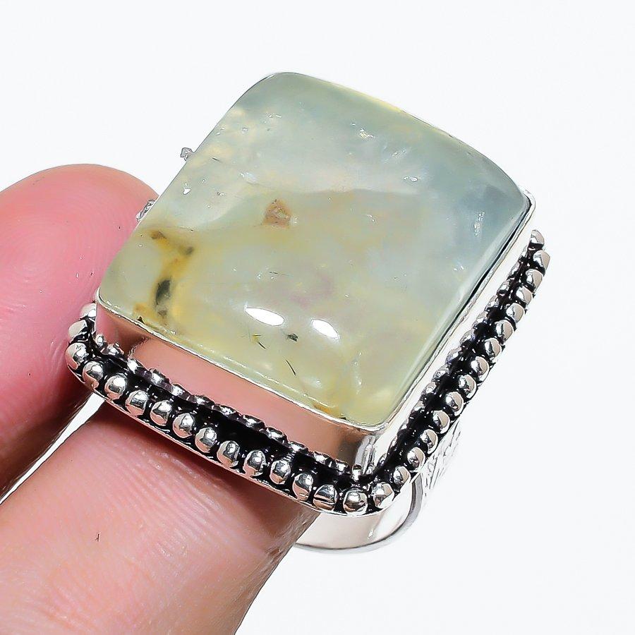 Natural Prehnite Gemstone 925 Sterling Silver Jewelry Ring Size 9.5 AR-18052