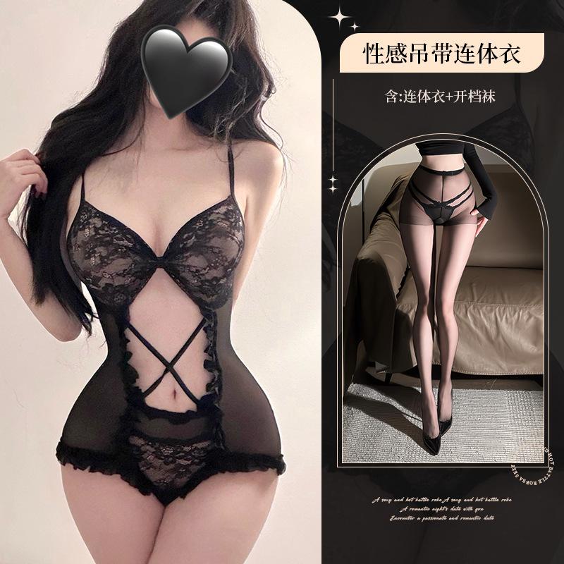 Sex underwear mesh perspective temptation straps low cut sexy backless hot open uniform suit