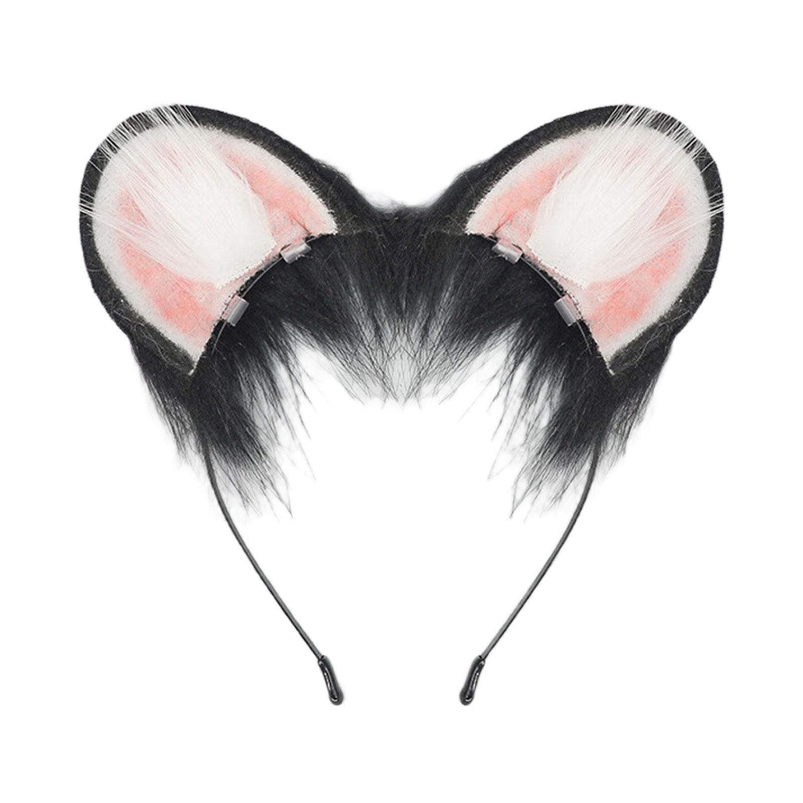 1Pc Mouse Ears Headband Faux Furs Tail Animal Ears Headbands Short Mouse Tail Halloween Cosplay Costume Mouse Costumes 7