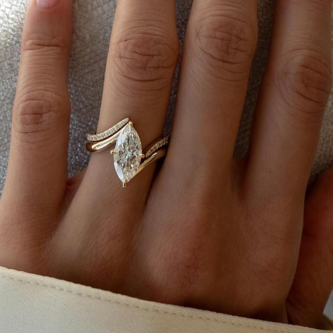 

Набор обручальных колец с муассанитом огранки «Маркиз», 2 шт., 3 карата, стерлинговое серебро S925, штабелируемые кольца на годовщину, тонкие ювелирные изделия 5 золотистый