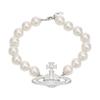 VIVIENNE WESTWOOD Colier Neysa Choker cu Perle Logo Mare cu Perle Logo Saturn Alamă Rășină Cristal Unisex Stil Pereche Argintiu 6301011002P226P226