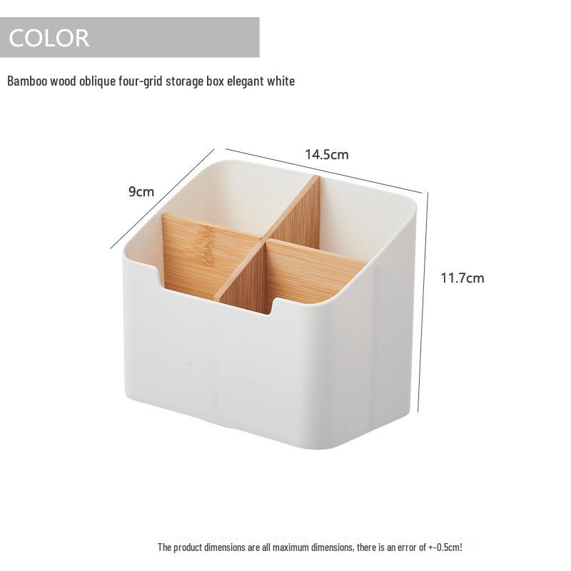Multifunctional Bamboo & Wood Storage Box: Dividers for Stationery, Makeup, Remote Controls; Partitions Removable.