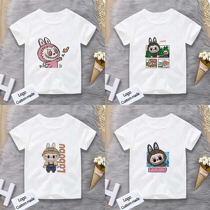 

Labubu The Monsters T-shirts Kids Cute Cartoon Summer T Shirts for Girls Boys Teens Streetwear Toddler Tshirts Children Tee Tops kids-100(3T) білий