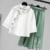 Elegant Hanfu Women's Summer New Butterfly Sweet Chinese Suit Embroidered Suit Hanfu Blouse Skirt Two Piece Set
