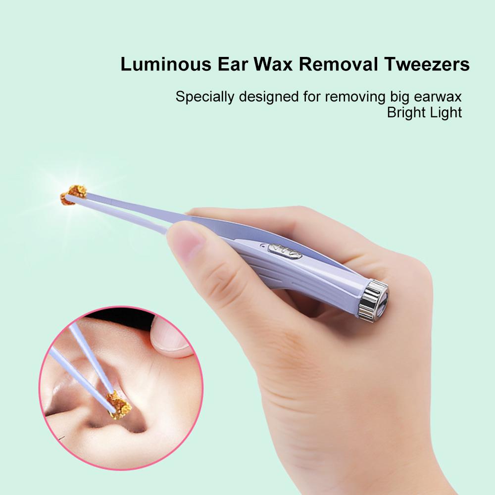 LED Light Ear Pick USB Rechargeable Ear Wax Removal Nose Clean Clip Baby Adults Ear Nose Clean Tweezers Remover Set