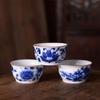 Chinese Handmade Kungfu Tea Cup 60 ml,Bone China Blue and White Tea Cups Set of 3,Ceramic Tea Mugs Without Handles,Best Gift
