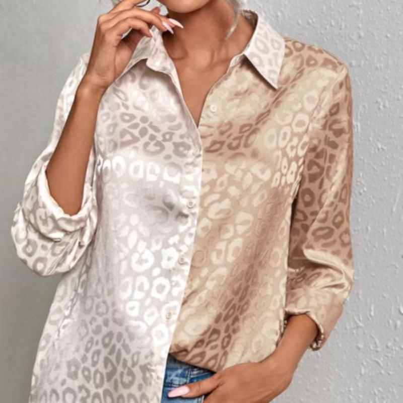 Spring Autumn Shirt Leopard Printed Satin Silk Shirt Women Long Sleeve Button Down Blouse Tops Female Suit Shirt Commuting Wind