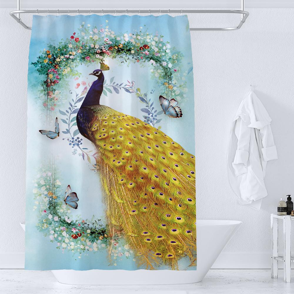 Flower and Bird style Shower Curtain for Bathroom Peacocks Print Polyester Fabric Decorative Bath Curtain Washable Curtain
