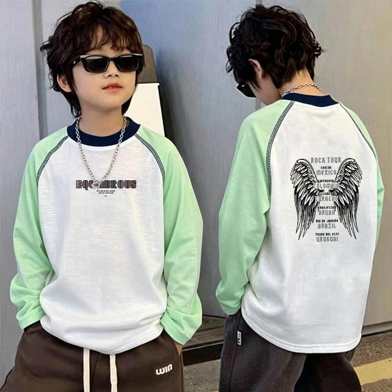 Boys' Summer Loose Cartoon Long Sleeve Sun Protection Top for Middle & Older Kids - Lightweight Cool Patchwork Base Layer Shirt