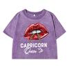 Capricorn Funny Printing Female Washed Short T Shirts Breathable T-Shirt Street Summer Clothes Fashion Distress Tshirts