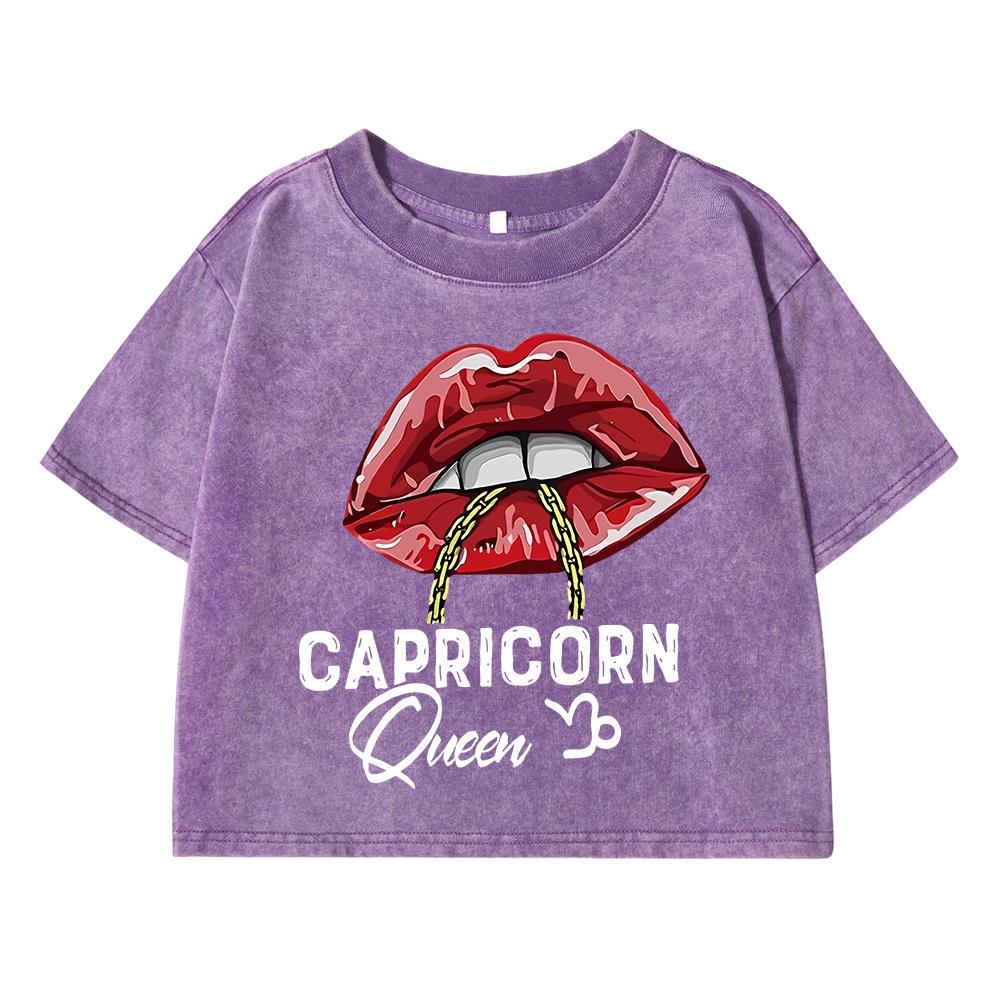 Capricorn Funny Printing Female Washed Short T Shirts Breathable T-Shirt Street Summer Clothes Fashion Distress Tshirts