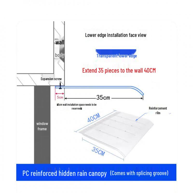 PC Invisible Rain Canopy Polycarbonate Sun Shade for Balcony Window or Electrical Box