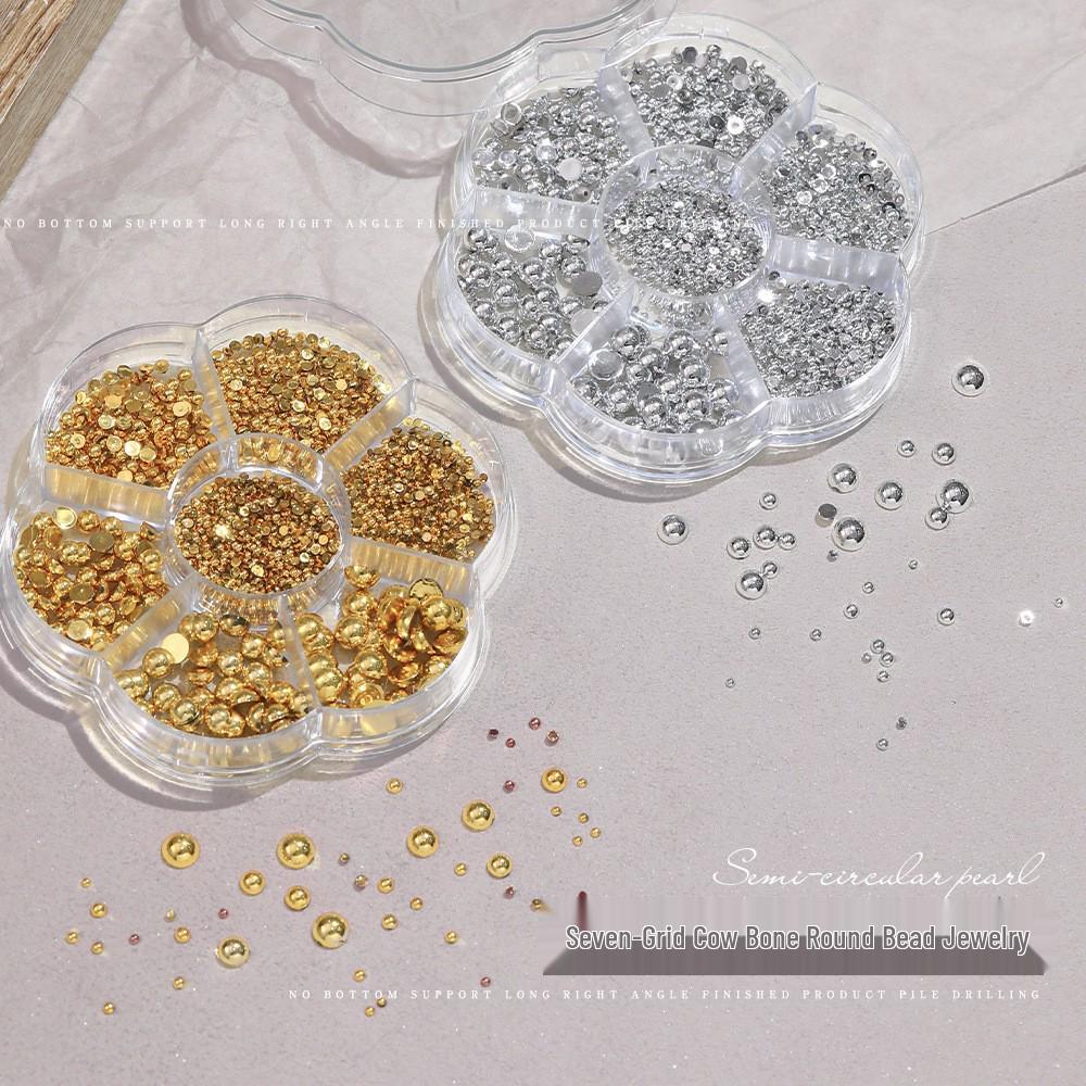 Mini Gold & Silver Half-Round Beads: Versatile Nail Art Decorations