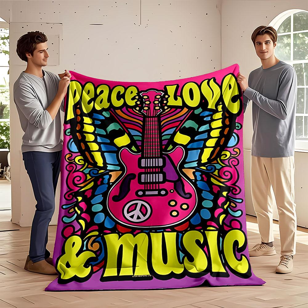 Peace Love Music Guitar Blanket for All Seasons Blanket Lunch Break Throw Gift