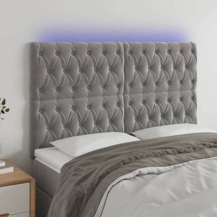 VidaXL Tête de Lit à LED Meuble de Chambre à Coucher Accessoire de Lit Double Tête de Cadre de Lit Intérieur Gris Clair 3122814