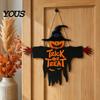 Halloween Window Decoration Wooden Hanging Door Sign, Scarecrow Pumpkin Wizard Ornament, Trick or Home Ornament Treat Plaque, Rustic Party Wall