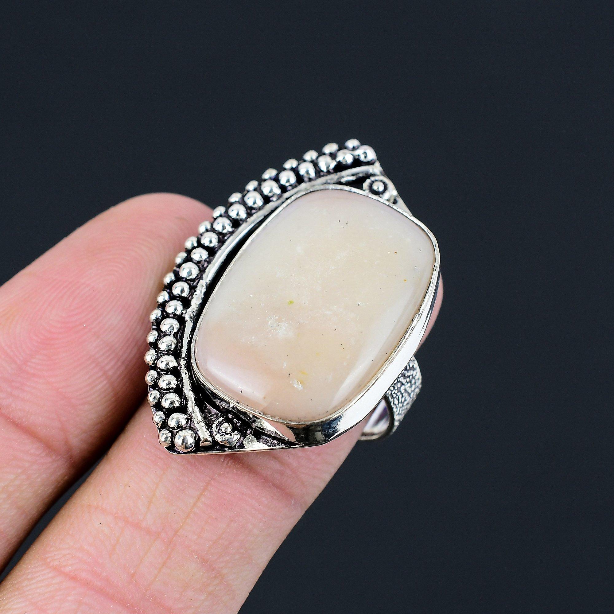 Womens day Deal Sterling Silver Pink Opal Gemstone Handmade Ring Jewelry US 8.5 8.5