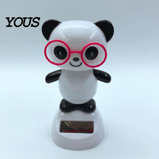 Fatigue Relief Car Accessory Solar Panda Ornament, Plastic Pendant, Automatic Head Swinging Black And White Ornament Doll, Dashboard Cute Interior