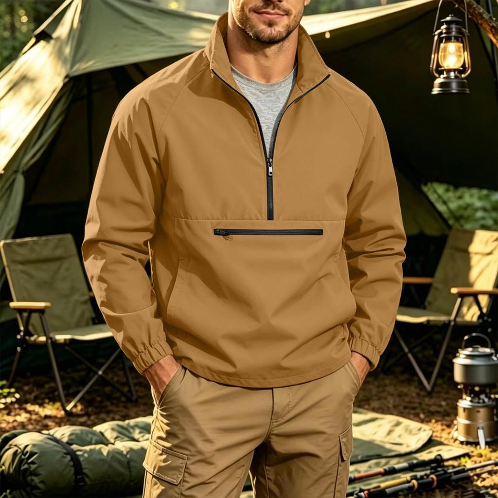 Herren-Farb-Sweatshirt mit langen Ärmeln, Stehkragen und Taschen