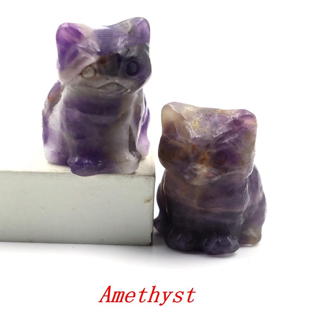 30mm Niedliche Katzenstatue Naturstein Kristall Handgeschnitzt Heilendes Tierfigur Reiki Edelstein Handwerk Heimdekoration Feiertagsgeschenk