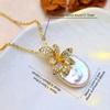SENIKO Natural Freshwater Big Baroque Pearl Necklaces For Women Fashion Flower Cubic Zirconia Pendant With Chain Birhday Gift