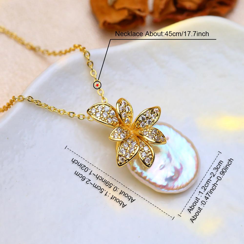 SENIKO Natural Freshwater Big Baroque Pearl Necklaces For Women Fashion Flower Cubic Zirconia Pendant With Chain Birhday Gift
