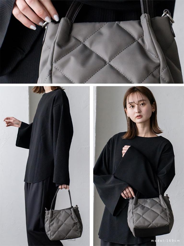 VITAFELICE Quilted 2-Way Mini Tote Bag for Women (inb-10069z) (Charcoal)