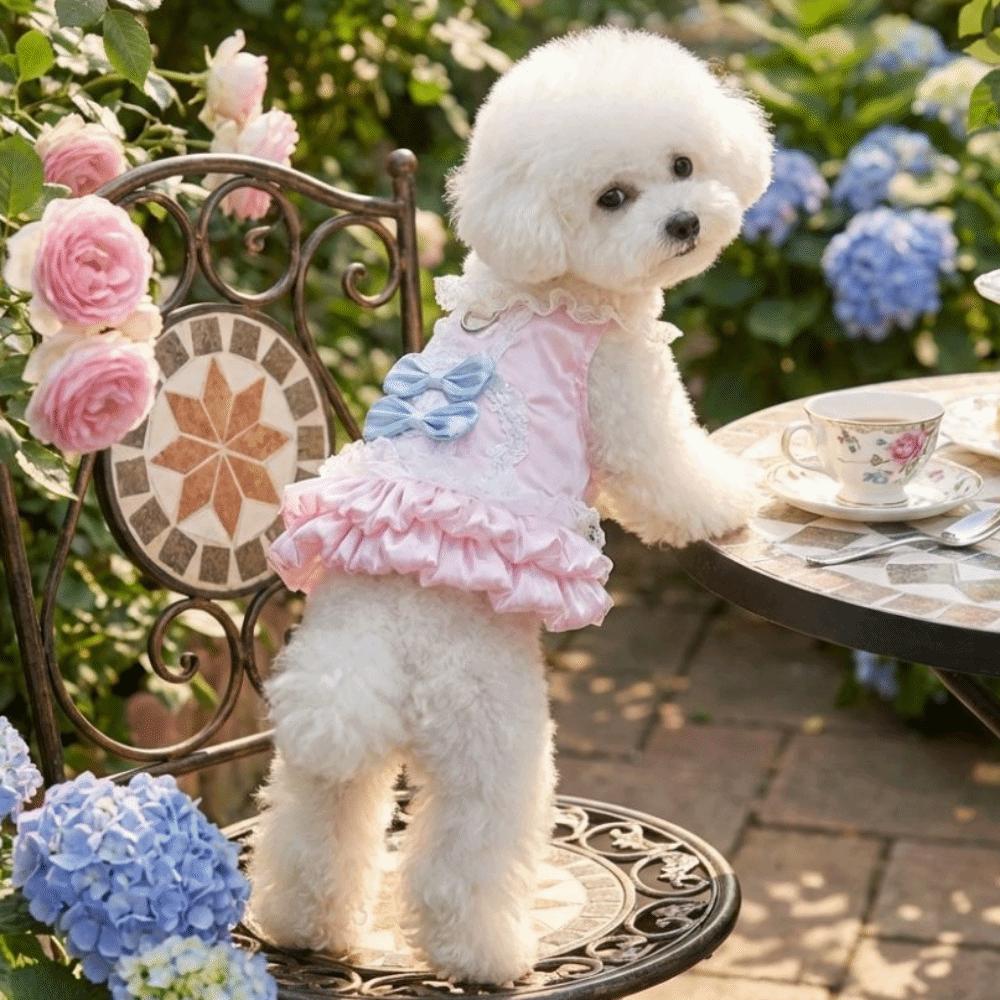 Lace Strap Pet Lace Dress Bow Knot Dog Puff Skirt Dog Princess Dress  Outdoors Activities