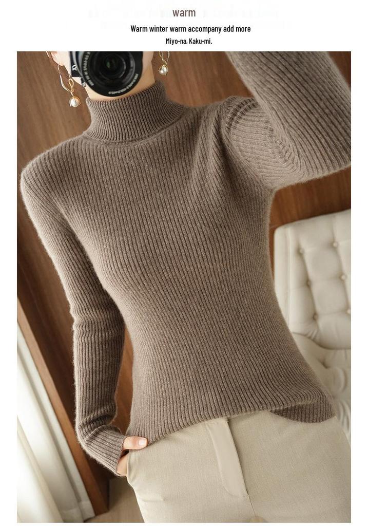 Women's Solid Color High Collar Long Sleeve Slim Fit Knit Sweater - Short & Warm for Autumn/Winter