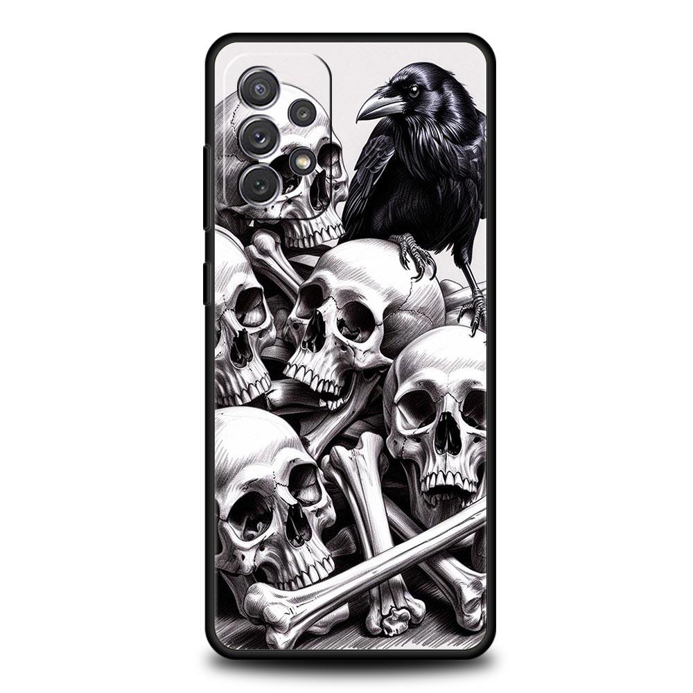 Raven Crow Skull Pattern Phone Case For Samsung Galaxy A17 A07 A55 A35 A25 A15 A05 A33 A31 A23 A21s A13 A41 A73 A53 A51 A71Cover
