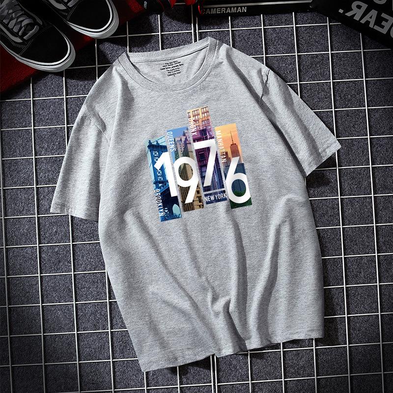 1976 Large Size Men Short Sleeves T-shirt 100% Cotton Casual Tee Shirt S-6XL