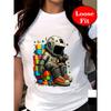 Space Exploration, Astronaut Print, Round Neck Short Sleeve T-Shirt, Casual Top for Spring and Summer, Plus Size Women'S Clothing