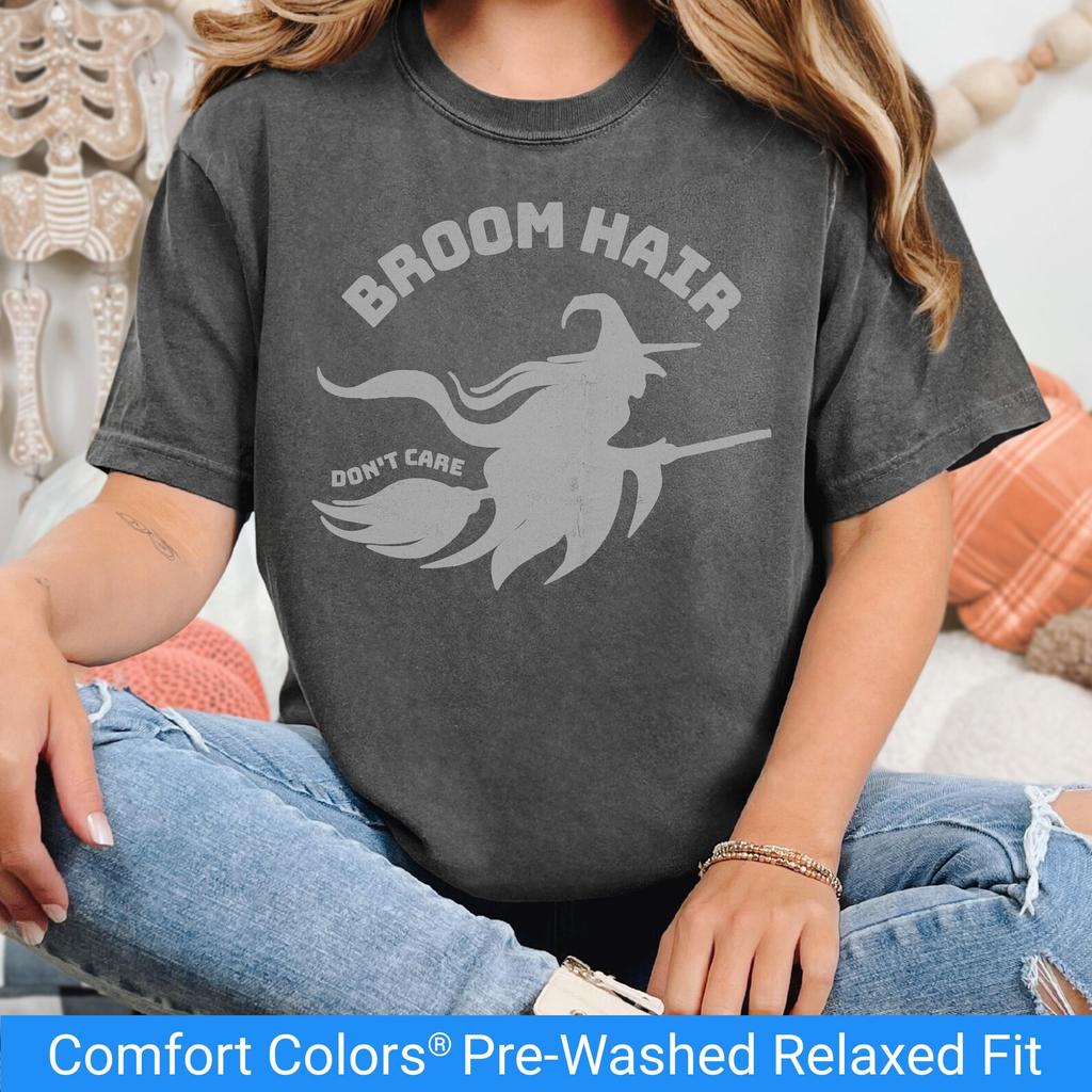 Comfort Colors Funny Halloween Shirt for Women, Broom Hair Dont Care Witch T Shirt, Cute Spooky Season Tee, Halloween Party T, Bad Hair Day