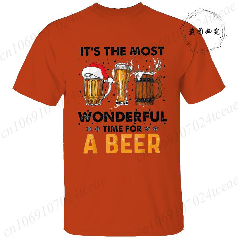 Men's Funny T-shirt Clothing It's The Most Wonderful Time for A Beer Christmas Tee Shirt Reindeer Drinking Graphic Tees Clothing