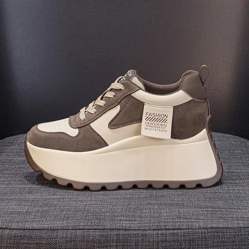 

Модные женские кроссовки на массивной подошве 8 см Весна Осень Ретро Натуральная кожа На шнуровке Женская спортивная обувь Женские повседневные кроссовки на платформе для ходьбы 39 коричневый