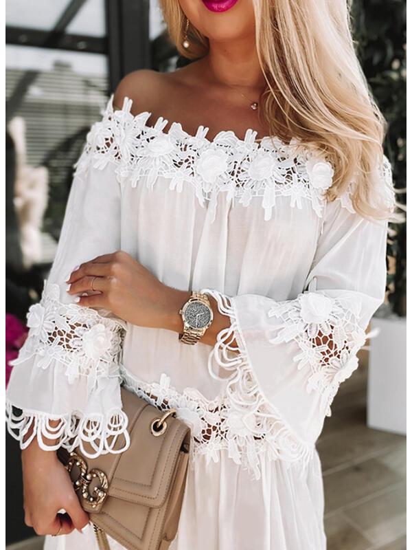 2024 European & American Off-the-Shoulder Lace Trim Dress