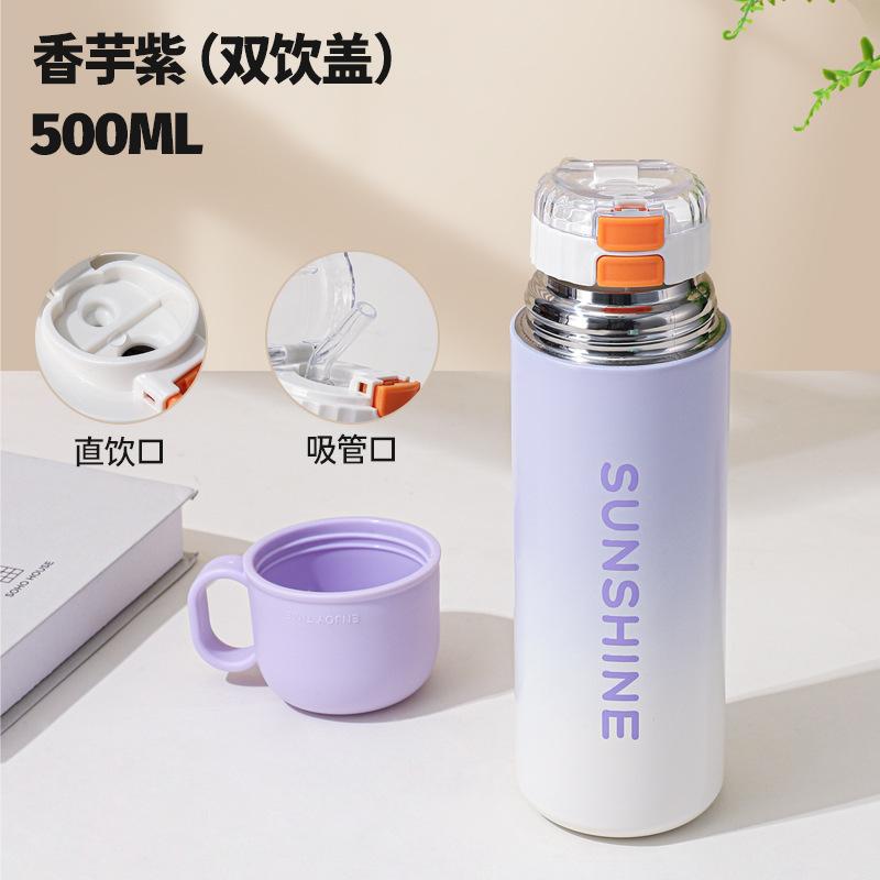 500ml 3-in-1 Multi-Use 316 Stainless Steel Insulated Bottle, Leakproof Vacuum Flask with Lid Cup & Strap